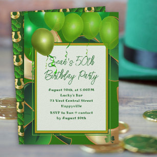 Irish Birthday Adult Green Balloons Party Invitation