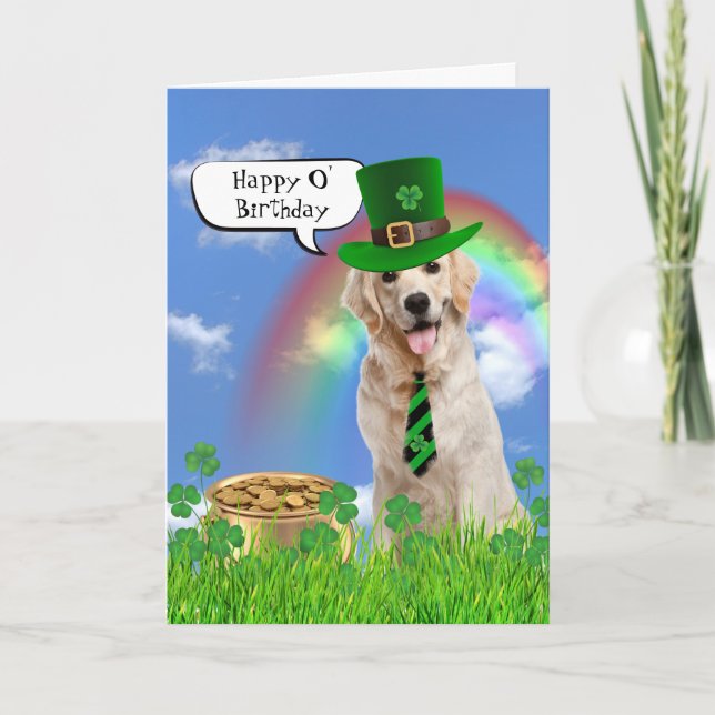 Irish Birthday Golden Retriever  Holiday Card (Front)