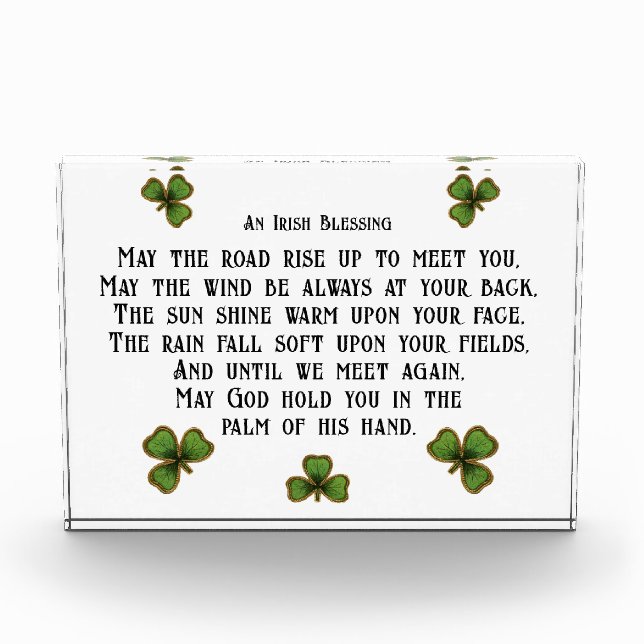 Irish Blessing and Shamrocks Black and Green Photo Block (Front)
