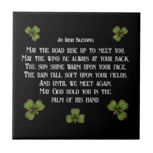 Irish Blessing and Shamrocks Black and Green Tile
