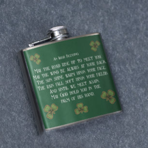 Irish Blessing and Shamrocks Dark Green Hip Flask
