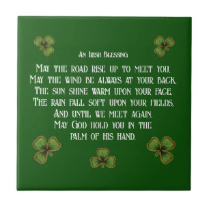 Irish Blessing and Shamrocks Dark Green Tile