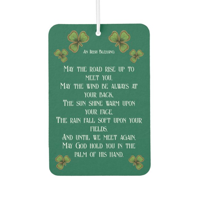 Irish Blessing and Shamrocks Green Typography Car Air Freshener (Front)
