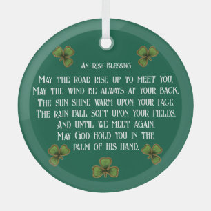 Irish Blessing and Shamrocks Green Typography Glass Tree Decoration
