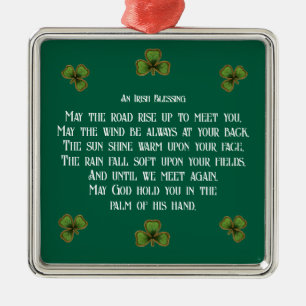 Irish Blessing and Shamrocks Green Typography Metal Tree Decoration