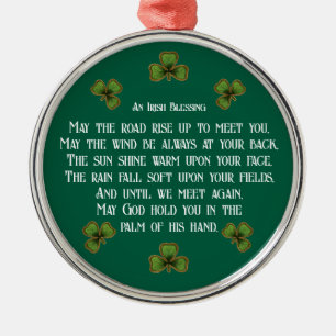 Irish Blessing and Shamrocks Green Typography Metal Tree Decoration