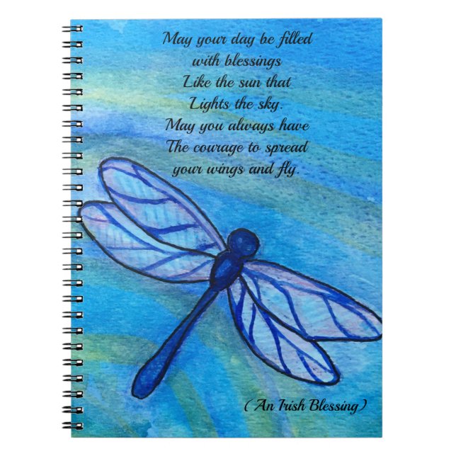 Irish Blessing Brave Blue Dragonfly Inspirational Notebook (Front)