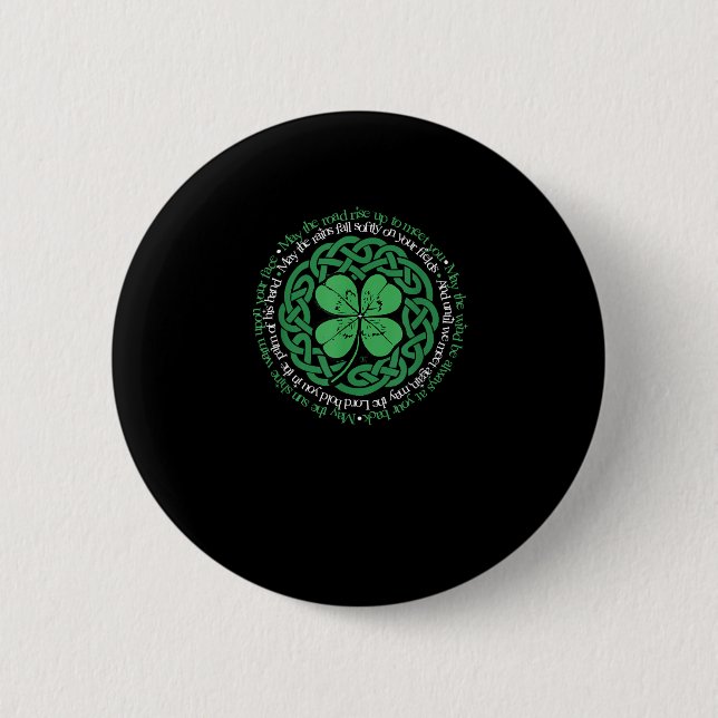 Irish Blessing, Celtic Knot & 4-Leaf Clover Luck V 6 Cm Round Badge (Front)