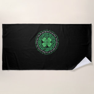 Irish Blessing, Celtic Knot & 4-Leaf Clover Luck V Beach Towel