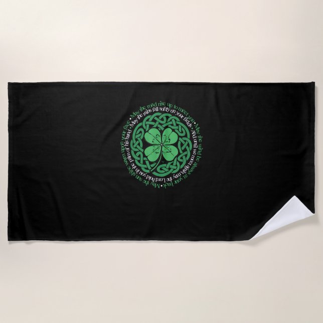 Irish Blessing, Celtic Knot & 4-Leaf Clover Luck V Beach Towel (Front)