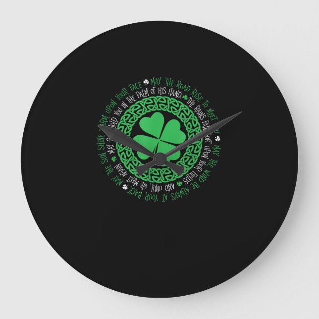 Irish Blessing Celtic Knot 4 Leaf Clover - St. Pat Large Clock (Front)