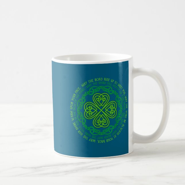 Irish Blessing Celtic Knot &amp; 4-leaf Clover Luc Coffee Mug (Right)