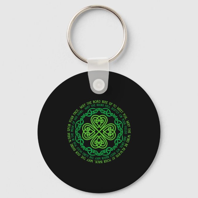 Irish Blessing Celtic Knot &amp; 4-leaf Clover Luc Key Ring (Front)