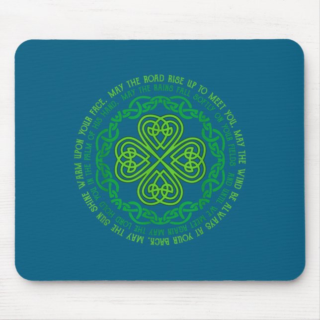 Irish Blessing Celtic Knot &amp; 4-leaf Clover Luc Mouse Mat (Front)
