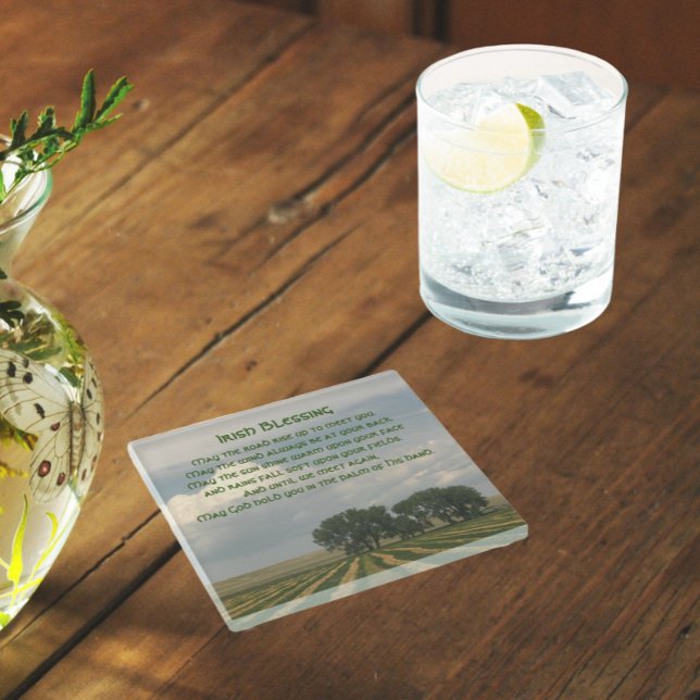 Irish Blessing Farmland Landscape Glass Coaster (In Situ)