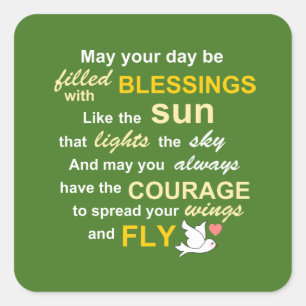 Irish Blessing for Courage - Typography in Green Square Sticker