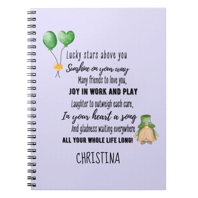 Irish Blessing for Goddaughter Teen or Child Named Notebook (Front)