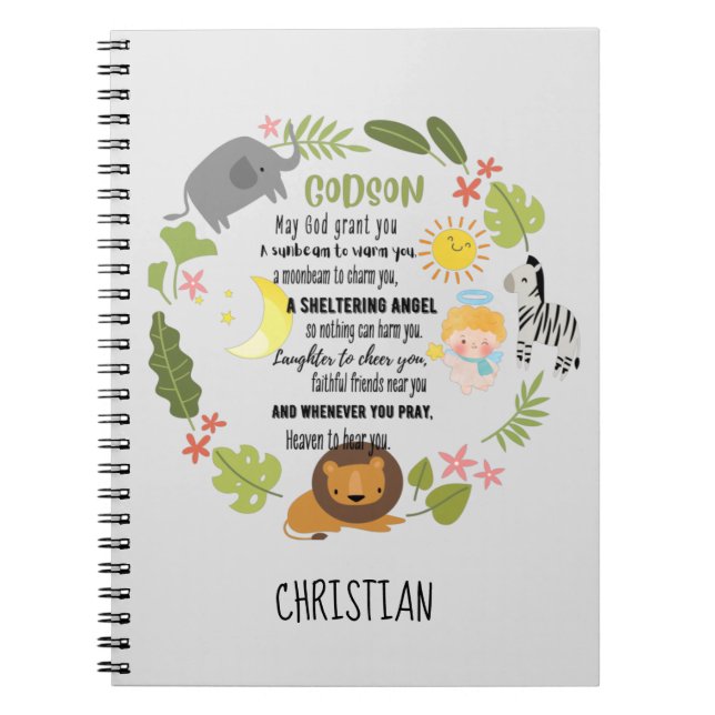 Irish Blessing for GODSON jungle Safari Animals Notebook (Front)
