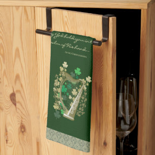 Irish Blessing Harp & Shamrocks  Tea Towel