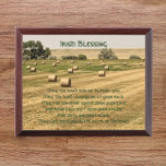 Irish Blessing Hay Bales in a Field Wall Plaque<br><div class="desc">Wood wall plaque that features the photo image of a farm field full with bales of hay along with a traditional Irish Blessing printed in green Celtic lettering. Select your wall plaque size. Makes a thoughtful gift for family and friends!</div>