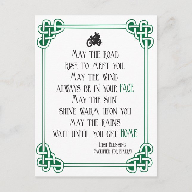 Irish blessing quote for bikers funny motorcycle postcard (Front)