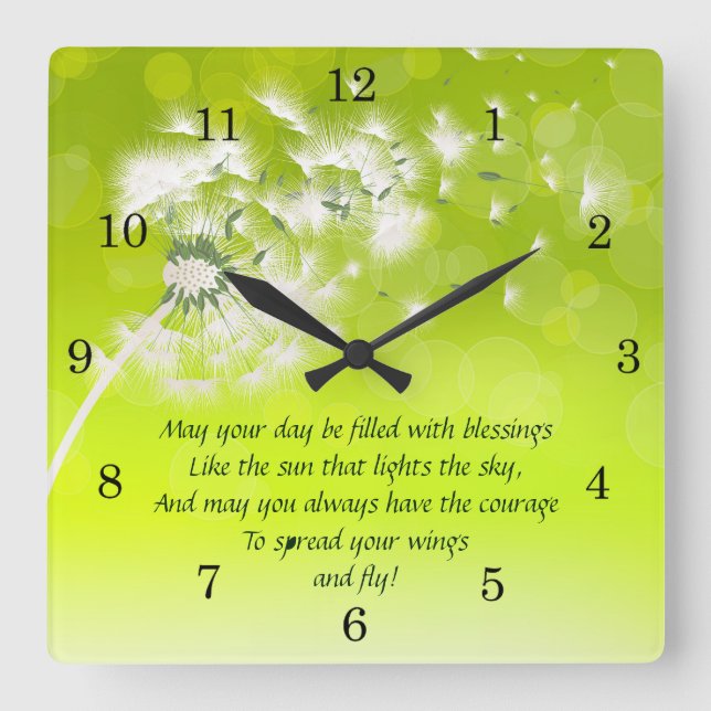 Irish Blessing, Spread your wings and fly Square Wall Clock (Front)