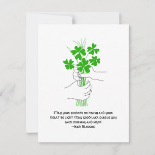 Irish Blessing with Four Leaf Clover Bouquet Holiday Card