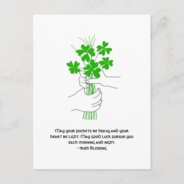 Irish Blessing with Four Leaf Clover Bouquet Holiday Postcard (Front)