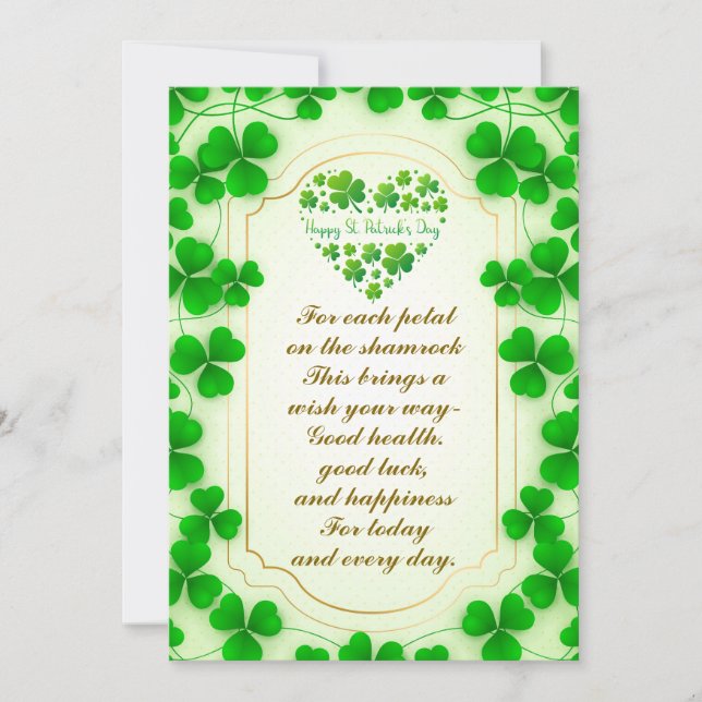 Irish blessings and shamrocks are symbols of luck holiday card (Front)