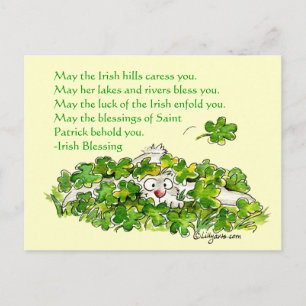 Irish Blessings Cartoon Rabbit Shamrocks Postcard