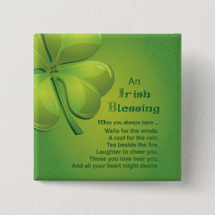 Irish Blessings Green Shamrock, Celtic 15 Cm Square Badge