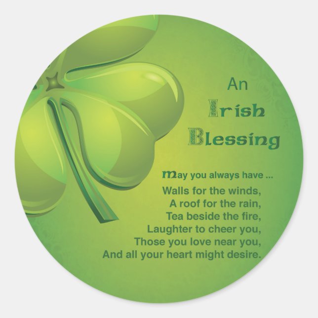 Irish Blessings Green Shamrock, Celtic Classic Round Sticker (Front)