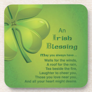 Irish Blessings Green Shamrock, Celtic Coaster