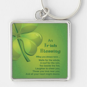 Irish Blessings Green Shamrock, Celtic Key Ring