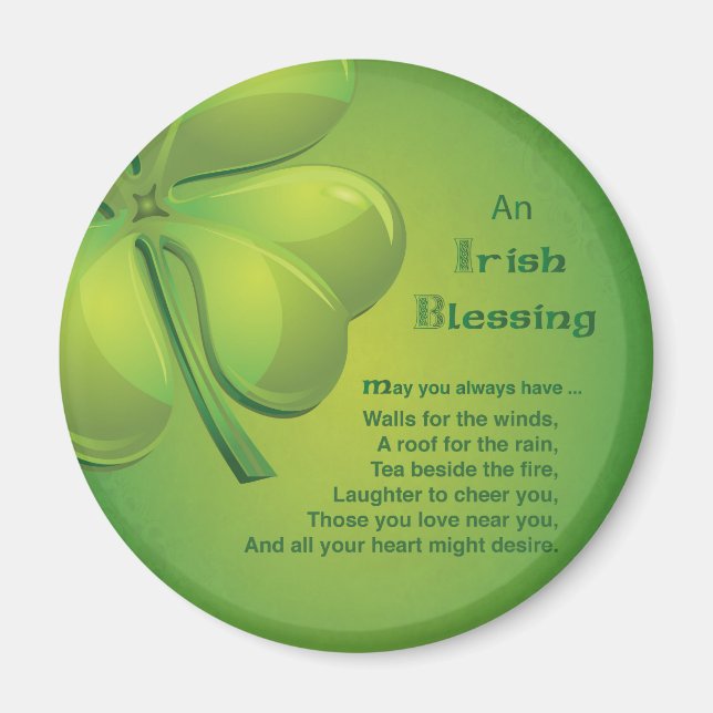 Irish Blessings Green Shamrock, Celtic Magnet (Front)