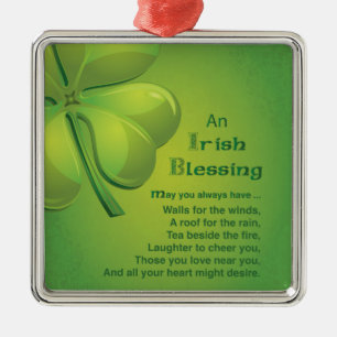 Irish Blessings Green Shamrock, Celtic Metal Tree Decoration
