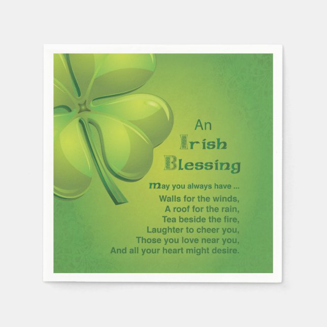 Irish Blessings Green Shamrock, Celtic Napkin (Front)