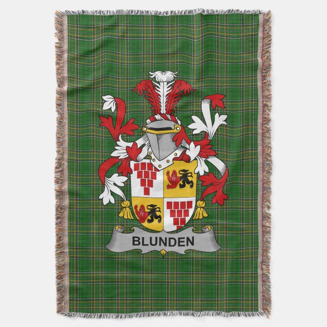  Irish Blunden Coat of Arms Family Crest Ireland Throw Blanket (Front Vertical)