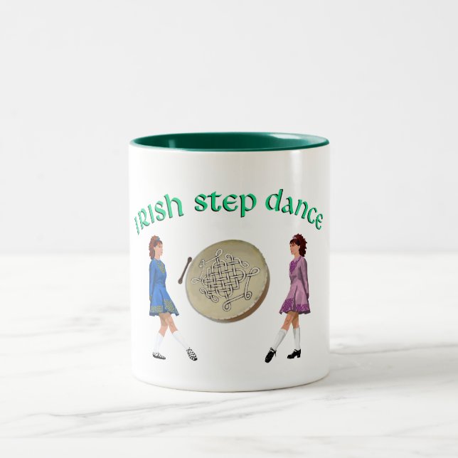 Irish Bodhran - Irish Step Dance Two-Tone Coffee Mug (Center)