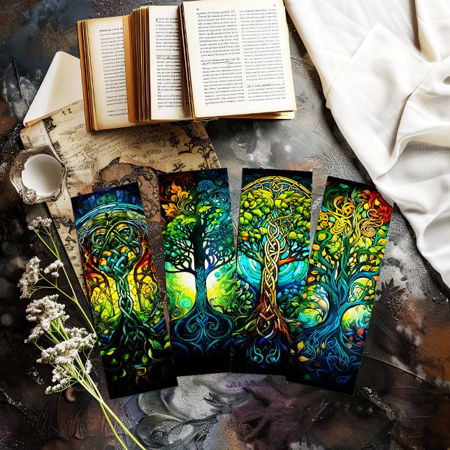 Irish Bookmarks, Celtic Tree of Life Bookmarks s2 (collection of 4 tree of life bookmarks you cut out - great gift for the avid reader)
