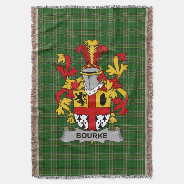  Irish Bourke Coat of Arms Family Crest Ireland Throw Blanket (Front Vertical)