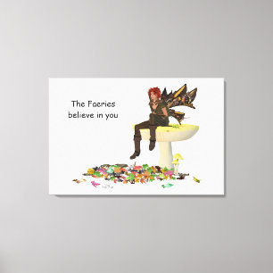 Irish Boy Fairy On Mushroom Canvas Print