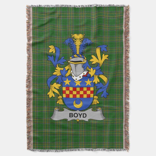  Irish Boyd (of Danson) Coat of Arms Family Crest  Throw Blanket (Front Vertical)