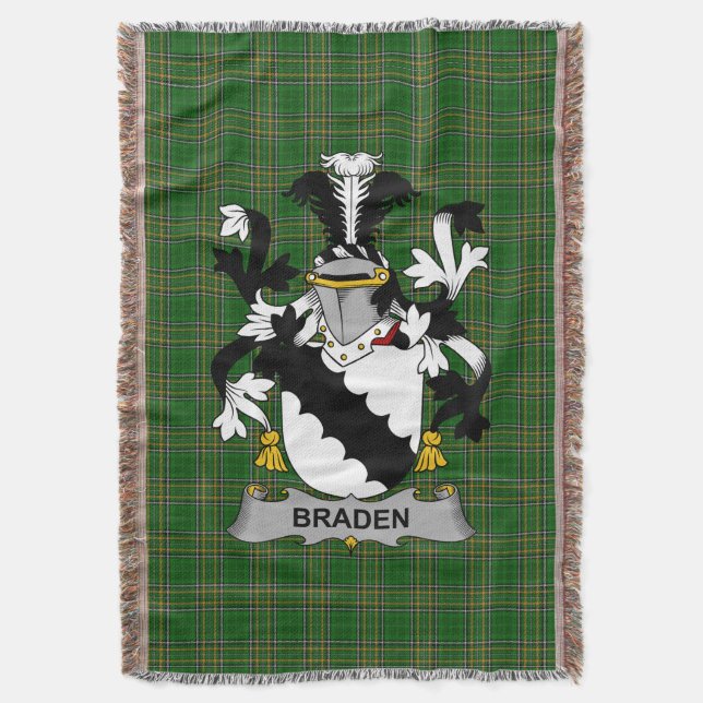  Irish Braden or O_Braden Coat of Arms Family Cres Throw Blanket (Front Vertical)