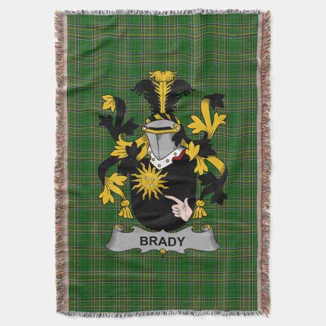  Irish Brady or McBrady Coat of Arms Family Crest  Throw Blanket (Front Vertical)