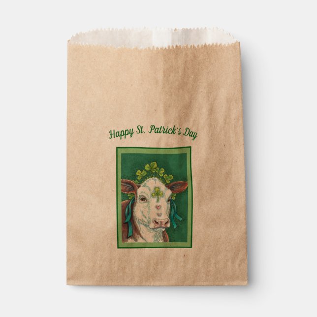 IRISH BRED ST. PATRICK'S DAY HEIFER, SHAMROCK COW FAVOUR BAGS (Front)