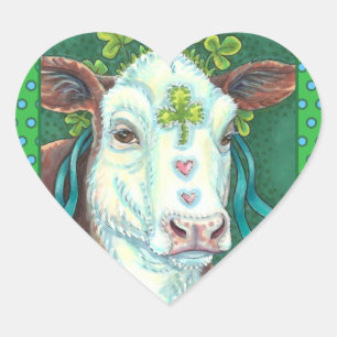 IRISH BRED ST. PATRICK'S DAY HEIFER, SHAMROCK COW HEART STICKER