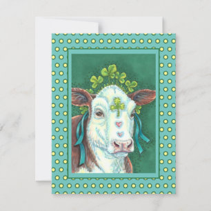 IRISH BRED ST. PATRICK'S DAY HEIFER, SHAMROCK COW HOLIDAY CARD