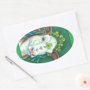 IRISH BRED ST. PATRICK'S DAY HEIFER, SHAMROCK COW OVAL STICKER