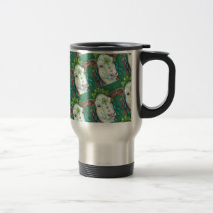 IRISH BRED ST. PATRICK'S DAY HEIFER, SHAMROCK COW TRAVEL MUG